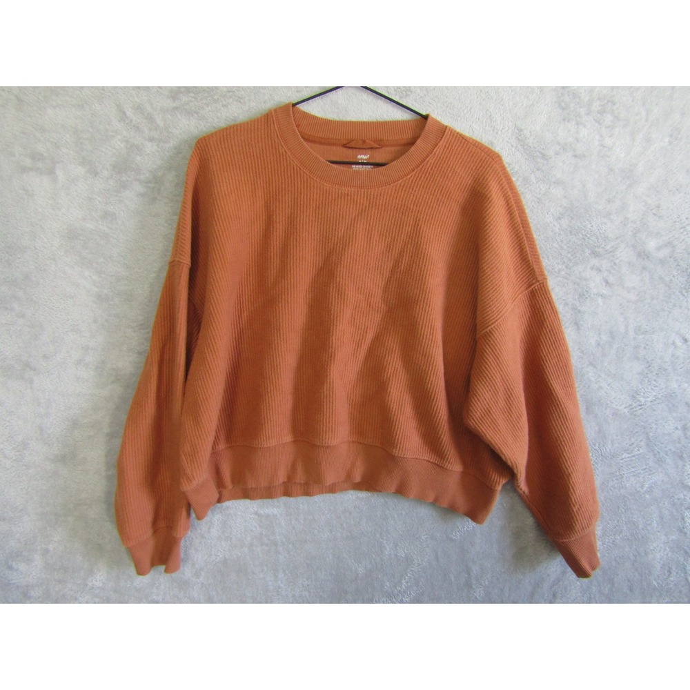 Aerie Burnt Orange Ribbed Cropped Sweatshirt Womens Medium 100% Cotton Crew Neck